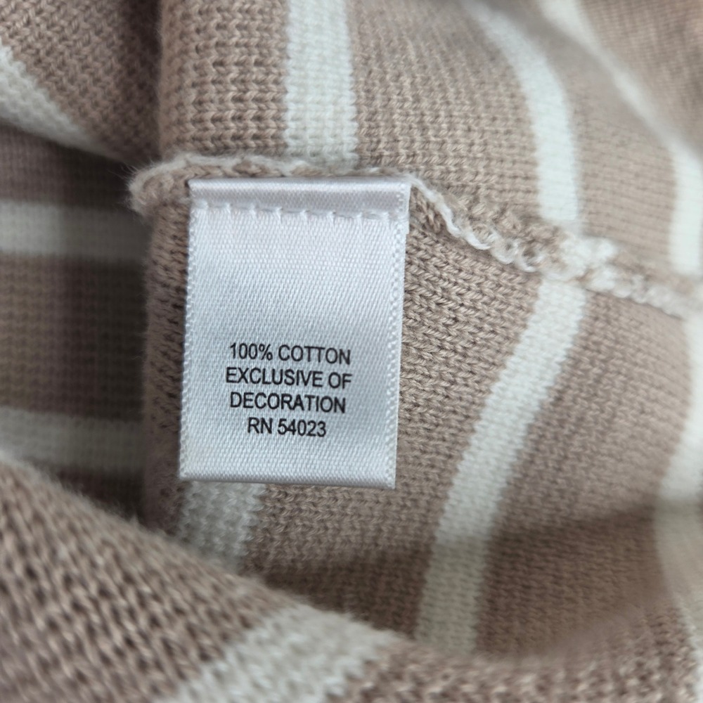 Banana Republic Petite M Tan White Striped Cardigan Metallic Trim 3/4 Sleeve - Picture 6 of 7